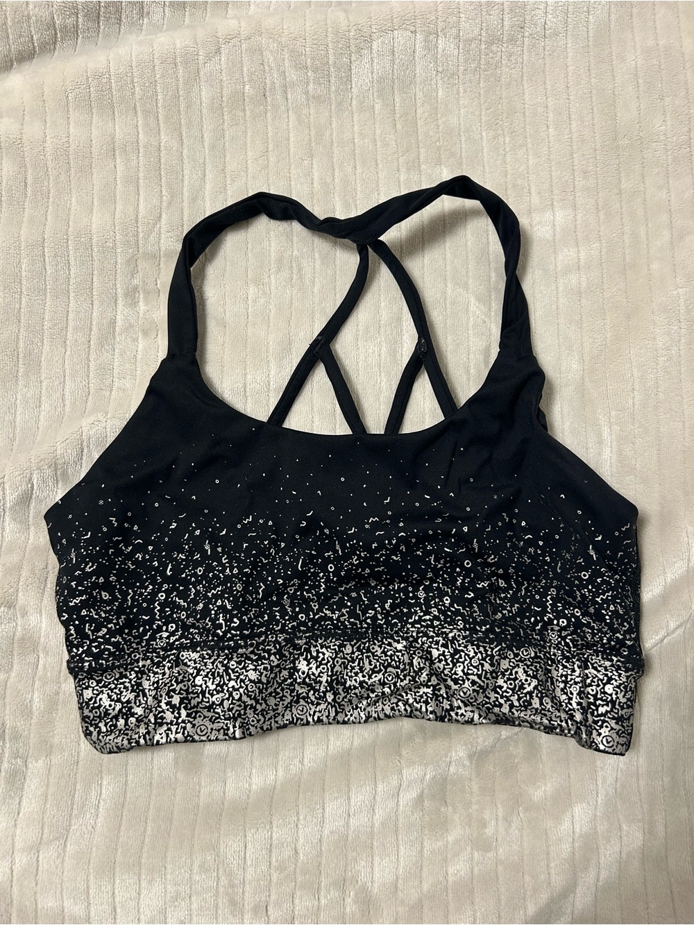 Virus Black Sports Bra with Silver Speckle Print